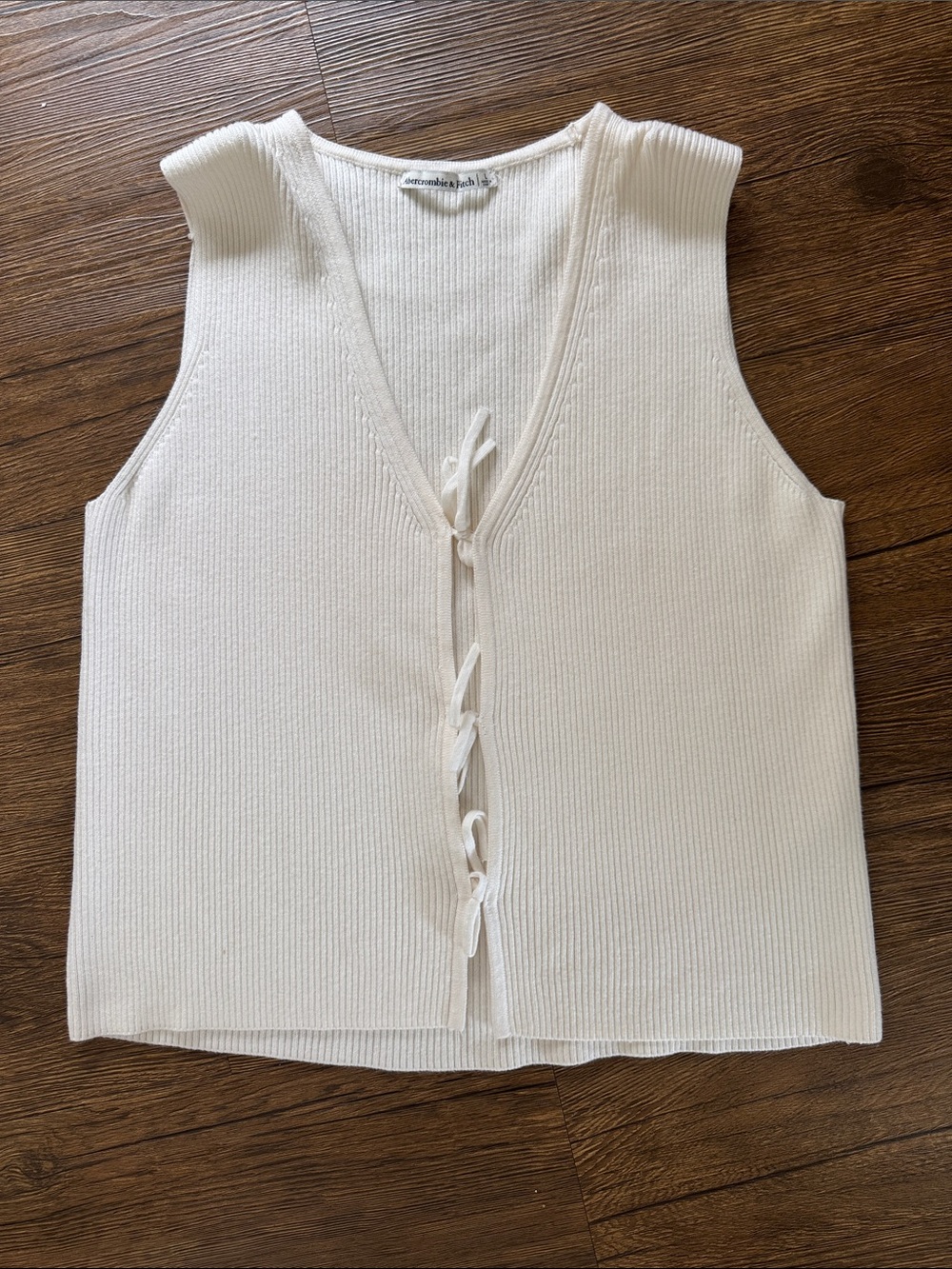 Abercrombie & Fitch Ivory Ribbed Tie-Front Sleeveless Tank